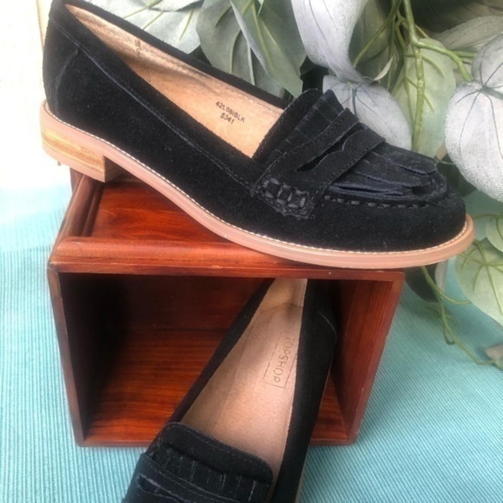 Topshop shoes black velvet loafer size 6 - Picture 2 of 9